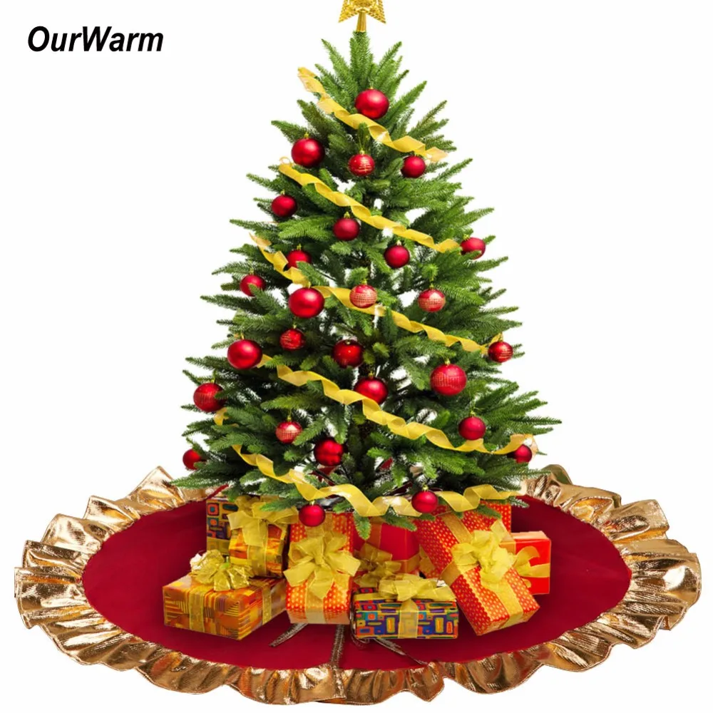 1 шт. красная юбка на рождественскую елку 90 см с золотистыми оборками по краям|skirt