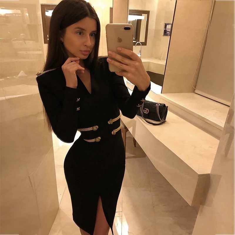 Бандажное платье высокого качества зеленое красное черное с длинным рукавом