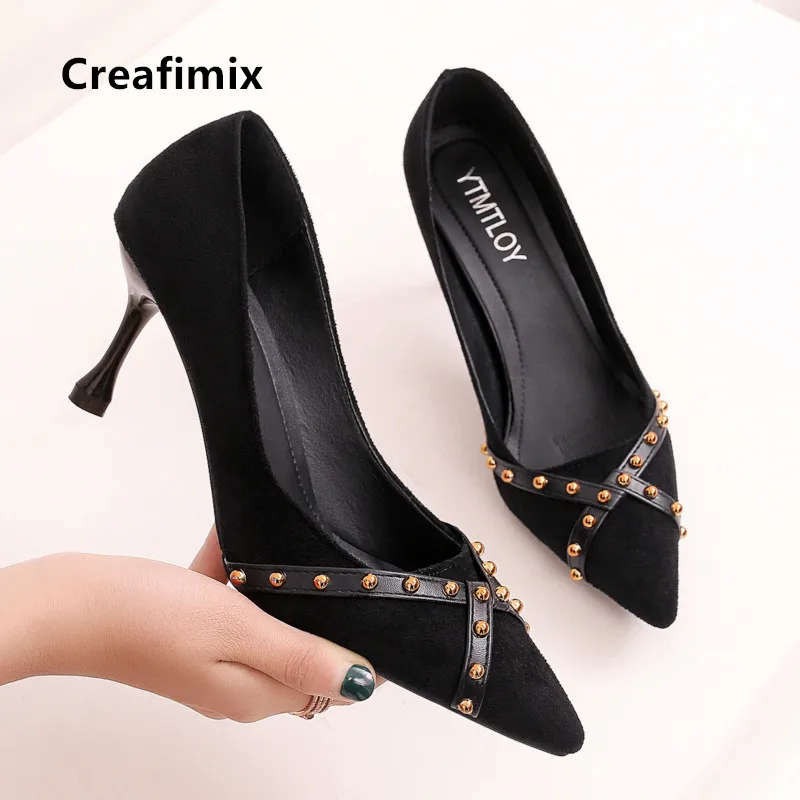 Cresfimix pompes femmes/женские модные черные удобные замшевые туфли на высоком каблуке с