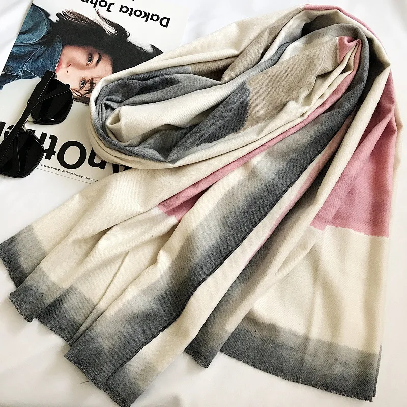 Tie Dye Цвет кашемир чувствовать себя шарф пашмины осень зима толстый теплый