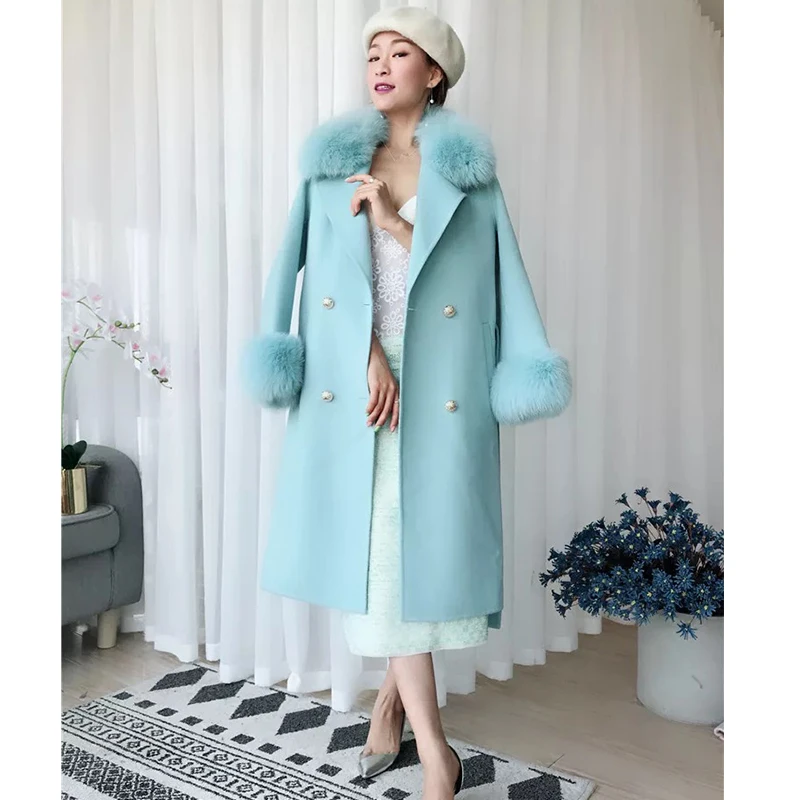 Для женщин Зимняя шерстяная одежда пальто Теплый Slim Fit Мода Повседневное Офисные женские туфли смеси женщина куртка меховой капюшон хаки плюс Размеры