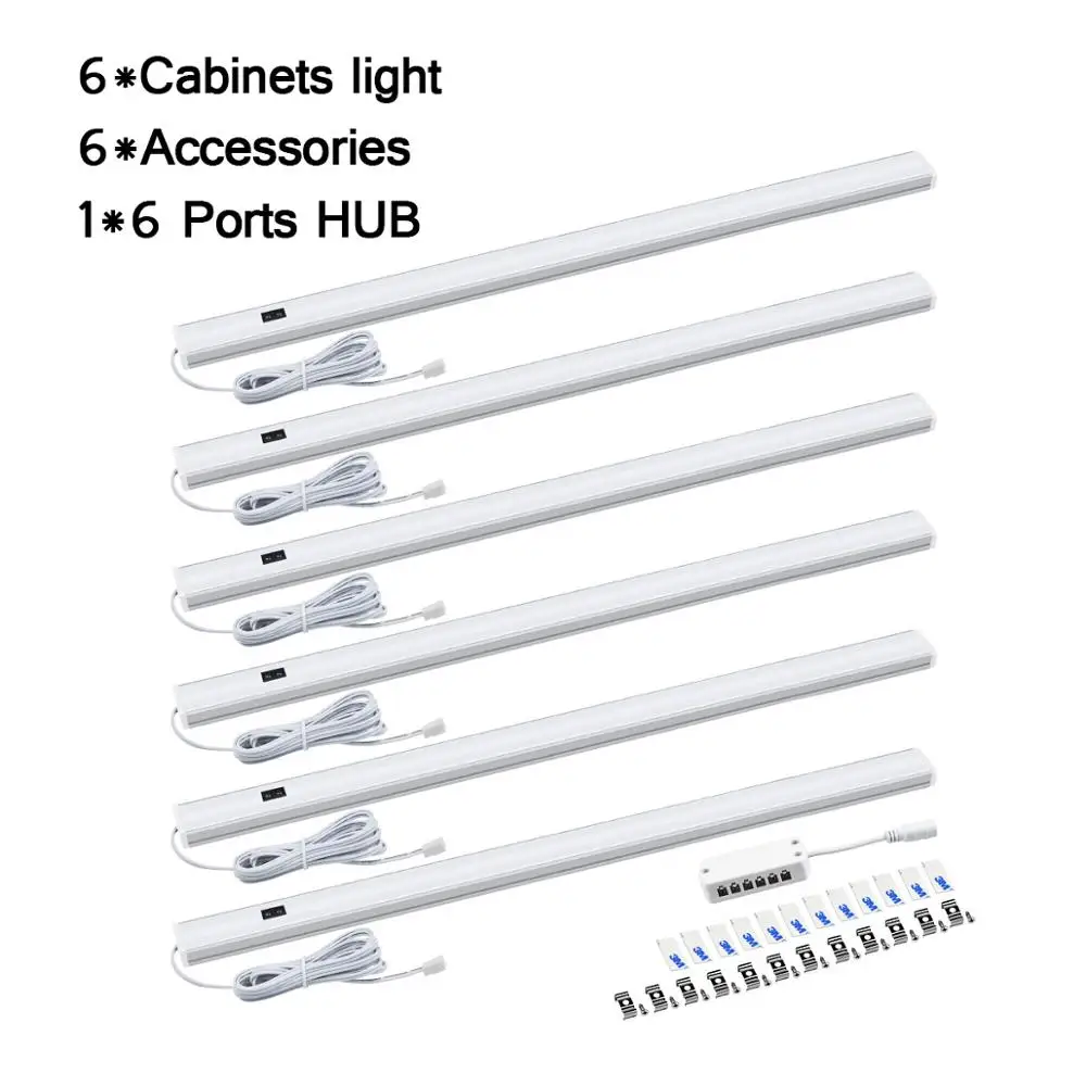 6Pcs Светодиодная подсветка под шкаф ручная развертка Сенсор светодиодный ночник 12V ручной волны светодиодный бар светильник для Спальня, Кухня шкаф, шкаф для одежды, Лестницы, путь - Цвет: 6Pcs