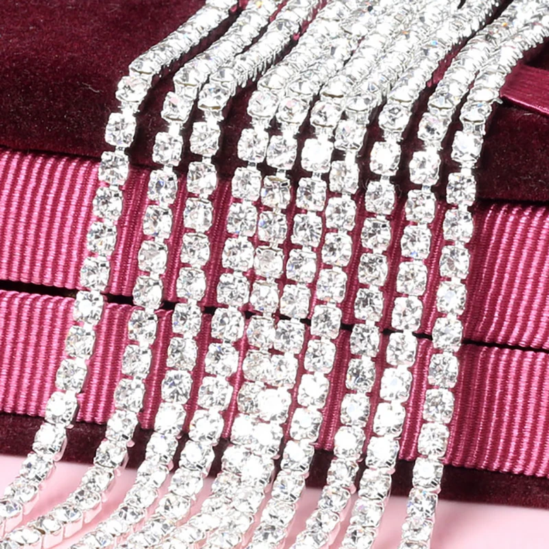 

5yard/piece White Glass Crystal sew on rhinestones Chain silvery bottom Diy Clothing accessories SIJISHUIZUAN
