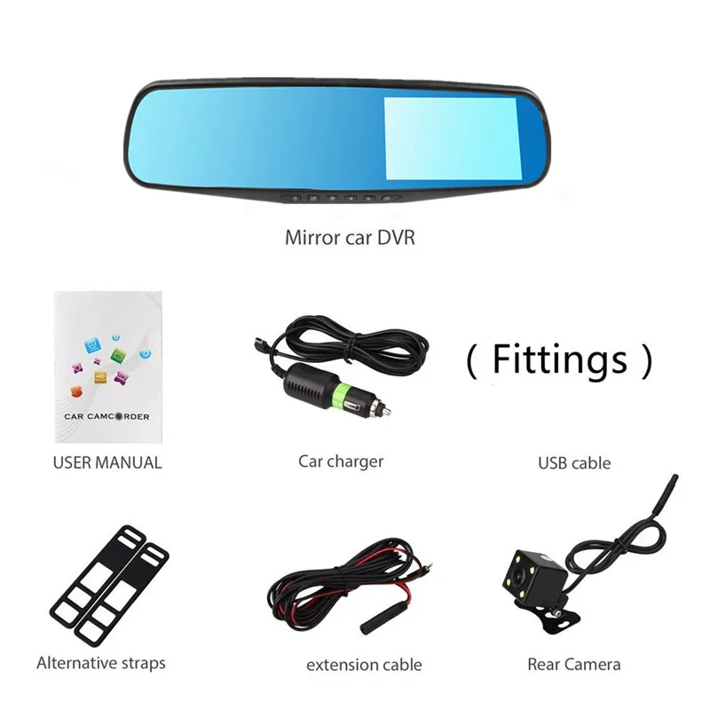 Зеркало-видеорегистратор Ecartion 4 3 дюйма FHD 1080P с двумя объективами - купить по