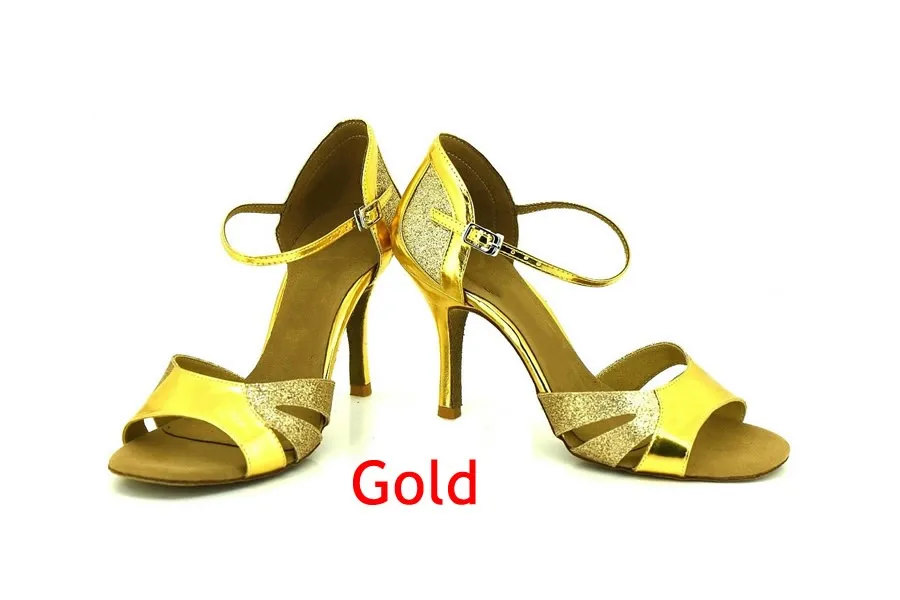 gold heel 7.5cm Обувь для латинских танцев; блестящие туфли для танцев; женские кроссовки; цвет черный, красный, золотой, синий; вечерние туфли для вальса; мягкая подошва; JuseDanc - Цвет: gold heel 7.5cm