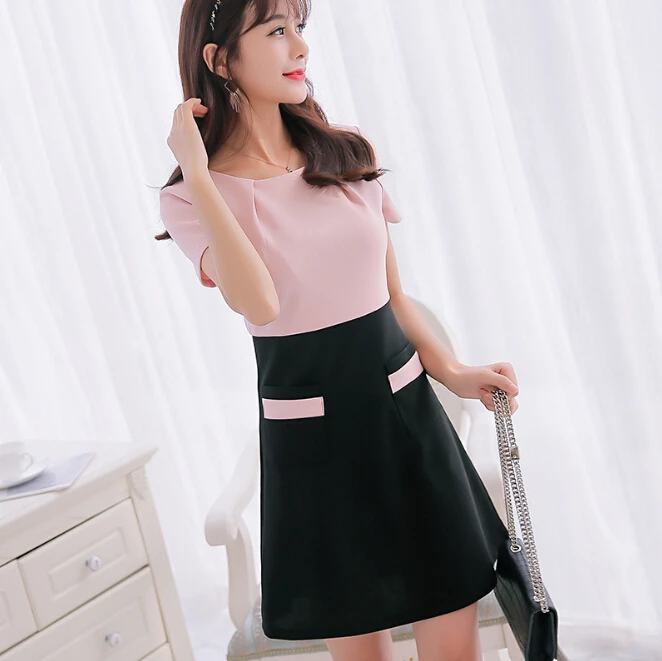 Летнее платье женская одежда облегающее корейское милое тонкое лоскутное с