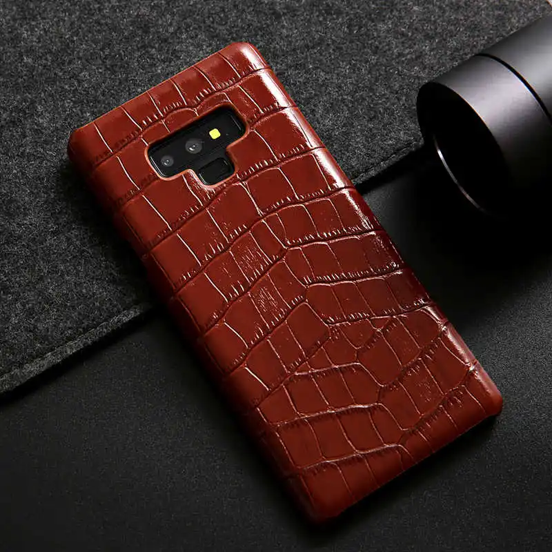 Чехол из натуральной кожи Note9 для samsung Galaxy Note 9, Чехол Аллигатор, Роскошный Жесткий чехол для телефона, чехол для samsung Note 9 - Цвет: Коричневый