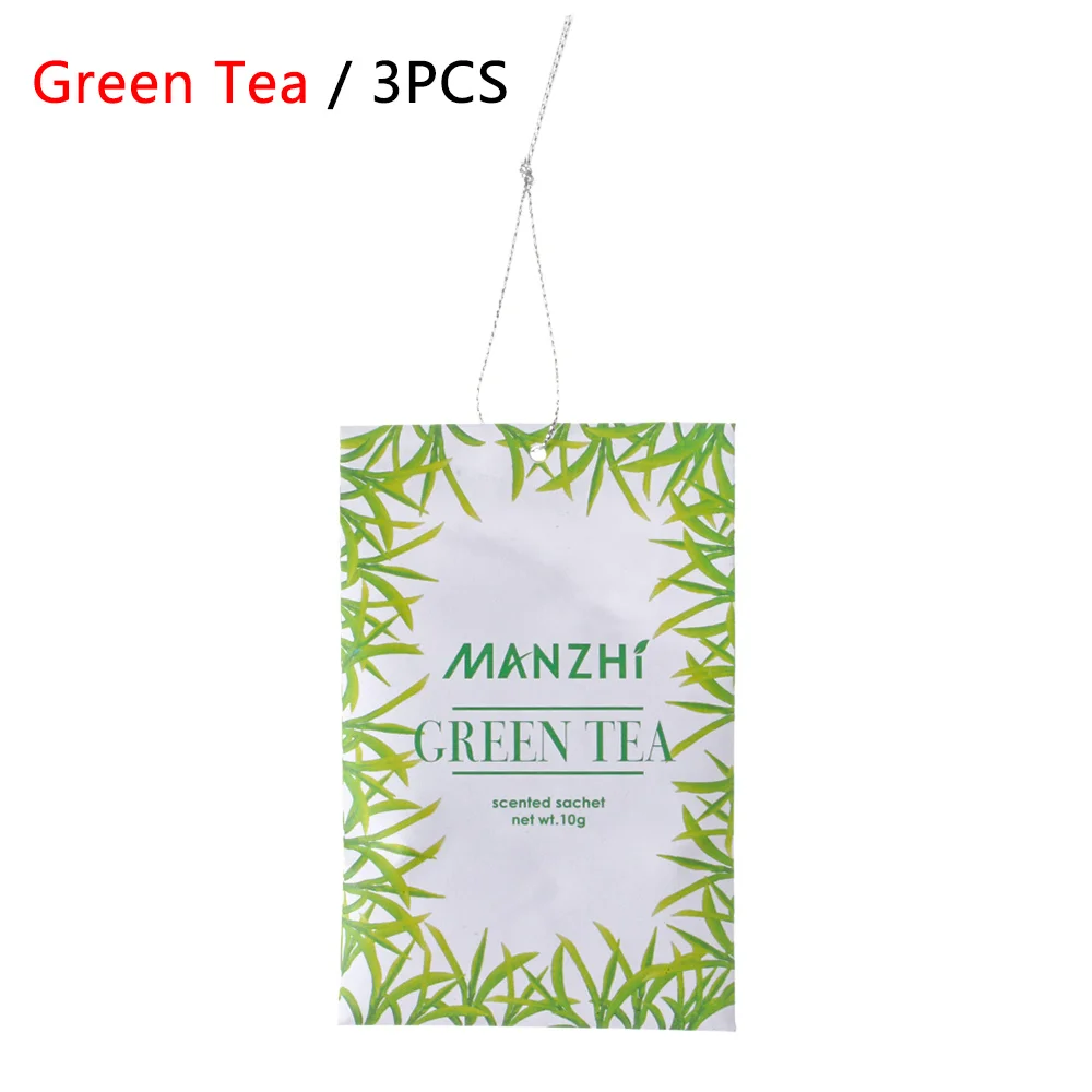 3PCS Green Tea 3 Pack Natural Fragrances Hanging Spices Bag Wardrobe Deodorizing Paper Sachets Aromatherapy Bag Cabinet Air Fresheners - Цвет: 3PCS Green Tea