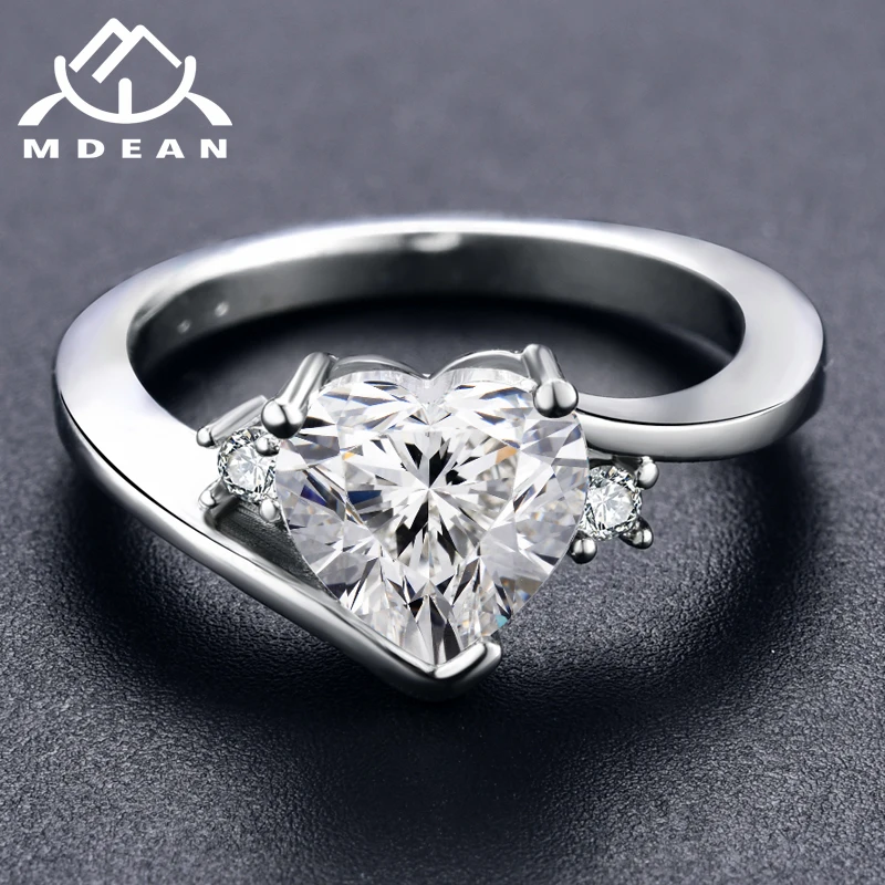 MDEAN White Gold Color Engagement Rings For Women Heart AAA Zircon Jewelry Fashion Wedding Ring Size 5-12 H999 | Украшения и