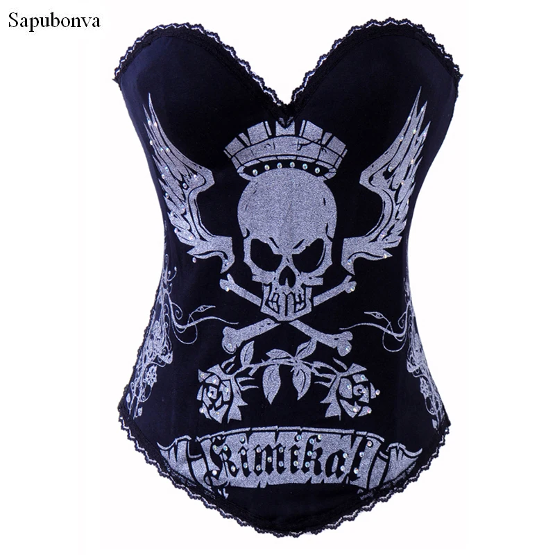 Женские корсеты со стразами Sapubonva готический корсет с принтом|overbust corset|corset