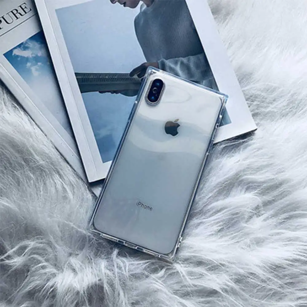 Квадратный чехол для Iphone 11 Pro Max XS MAX XR X прозрачный мягкий противоударный бампер чехол для Iphone 8 7 6 6s plus Аксессуары - Цвет: Прозрачный