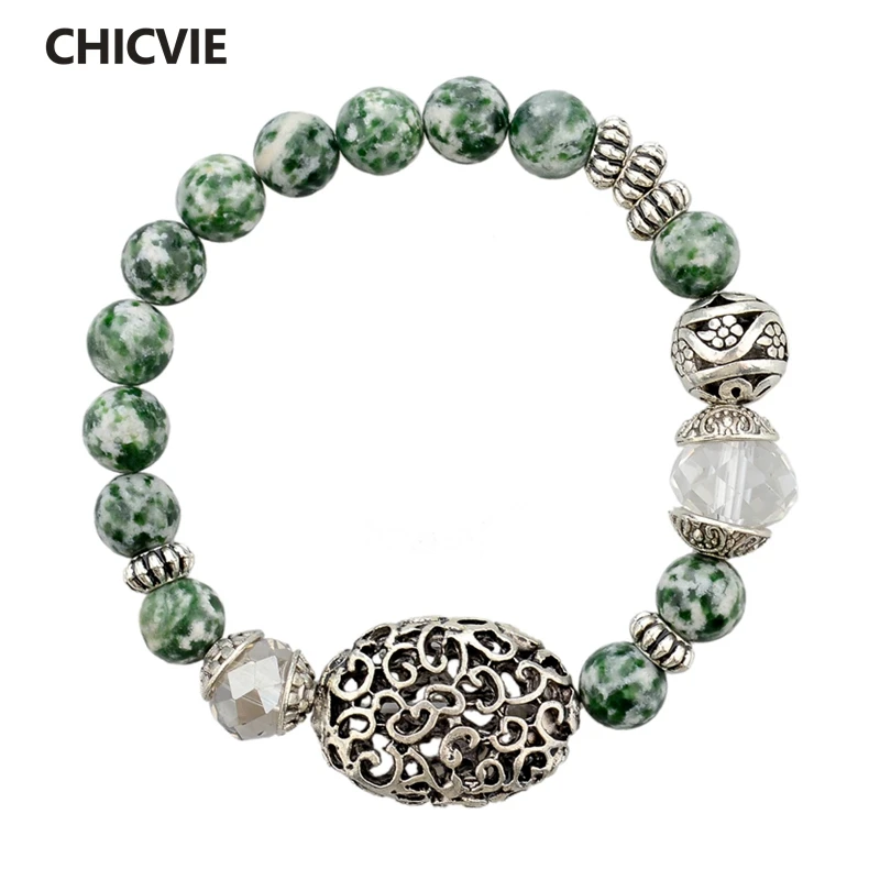 

CHICVIE New Natural Stones Crystal Bracelet Friendship Beads Charm Bracelets Bangles For Women Silver Jewelry Bracelet SBR140147