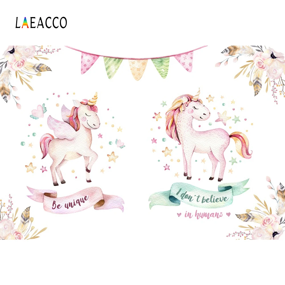 Laeacco Единорог фон Детский День Рождения флаг Фотофон Оригинальный дизайн для