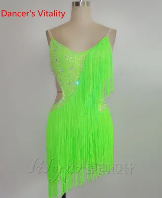 Only dress no Others Настоящее платье для латинских танцев для дам с кисточками юбки со стразами для женщин Румба Самба Танго ча танцевальный костюм для соревнований - Цвет: Only dress no Others