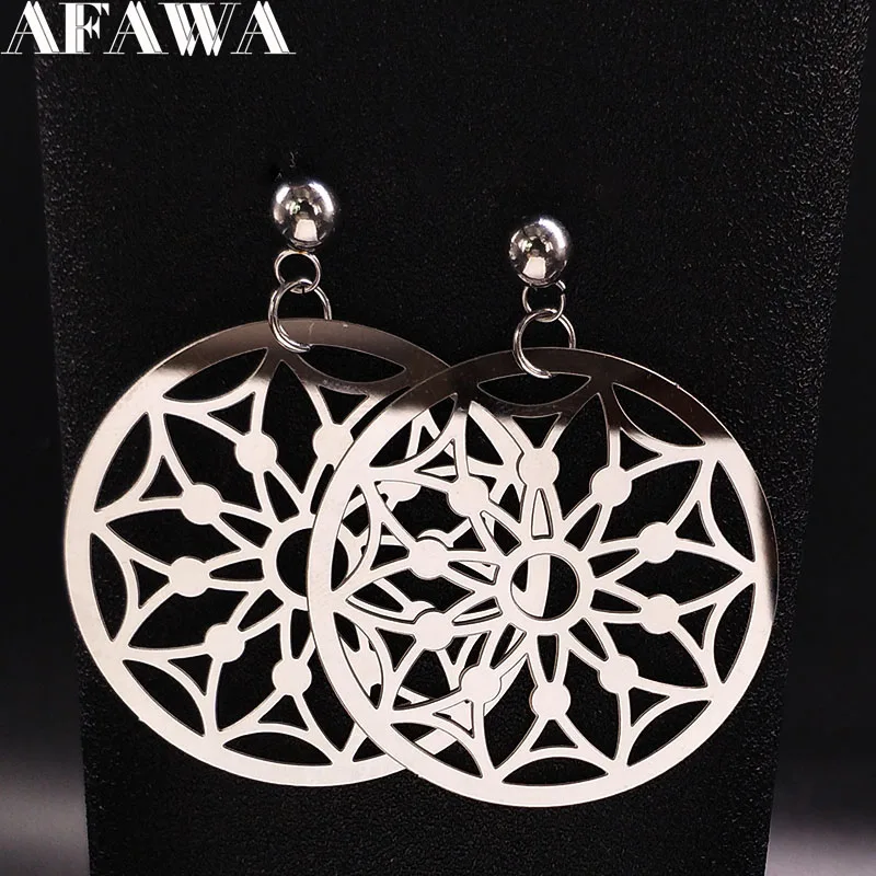 

2021 Fashion New Big Round Flower Stainless Steel Stud Earrings for Women Silver Color Earing Jewelry orecchini donna E612461