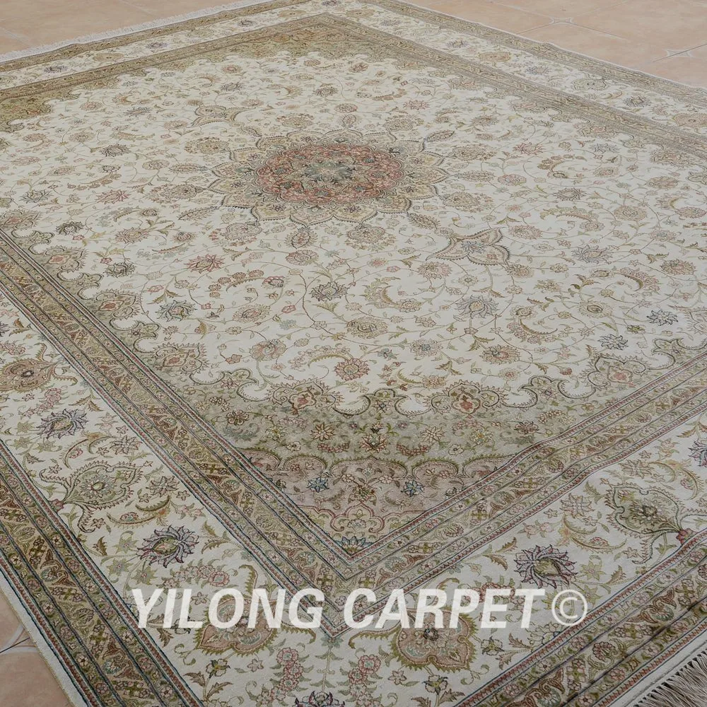 Koop Yilong 9'x12 'Vantage Klassieke Kleed Grote Antieke Beige Hereke Persain Handgemaakte Tapijt (1913)