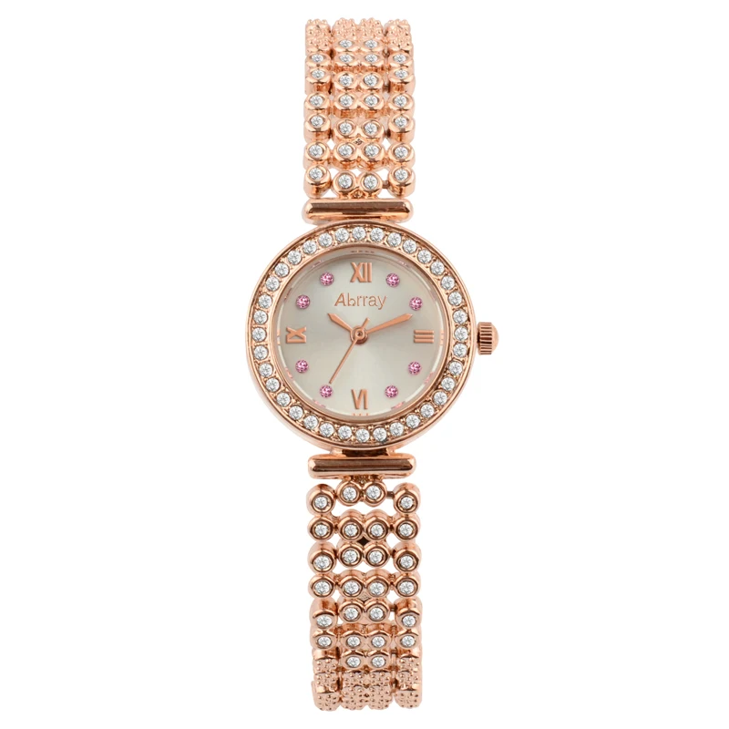 Abrray Rose Gold Rhinestone Bracelet Bezel Fashion Business Wristwatch Luxury Japanese Quartz Movement Women Watch | Наручные часы
