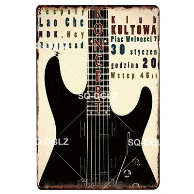 [SQ-DGLZ] MUSIC GUITAR Metal Sign Bar Wall Decoration Tin Sign Vintage Metal Signs Home Decor Painting Plaques Art Poster