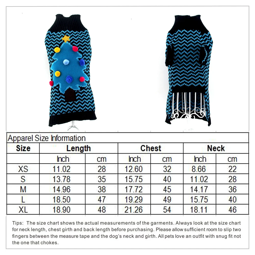 Christmas Tree Dog Sweater Winter Pet Knitting Coat Stripe Puppy Clothes For Small Dogs Cats Blue Pets Clothing DOGGYZSTYLE |