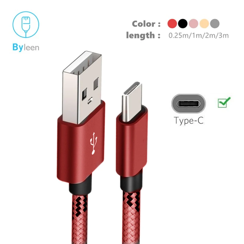 Зарядный кабель USB Type C 25 см/100 см/200 см/300 см для Samsung Galaxy S10 S9 A6 A8 2018 A9 Star A60 A70 2019 1/2/3