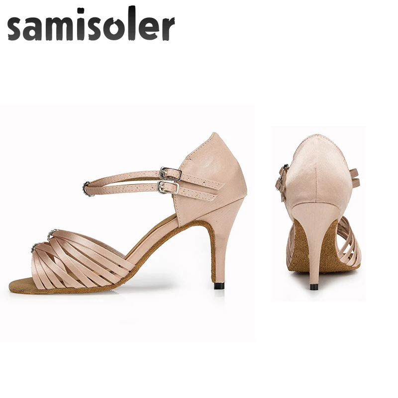 Samisoler New Cloth Collocation Shine Ribbons Ballroom Fashion Dance Women Latin Dance Shoes Competition Shoes