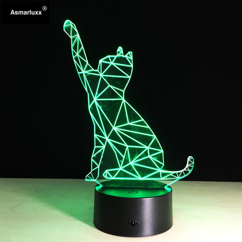 Светодиодный сенсорный выключатель с милой кошкой и USB портом ночник 3D для