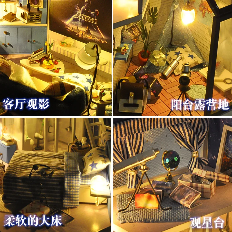 Кукольный дом мебель Diy Миниатюрный пылезащитный чехол 3d Деревянный домик модель