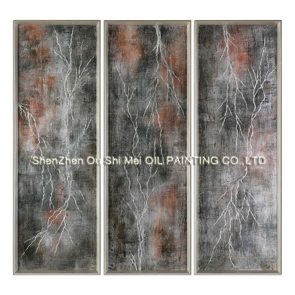 Ручная роспись молнией удары пейзаж абстрактные Масляные картины 3P группа