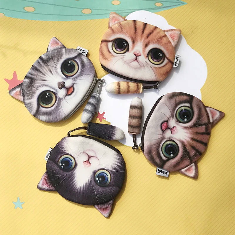 Кошелек с карманом для мелочи Дамский кошелек милый мультяшный 3D Кот/собака