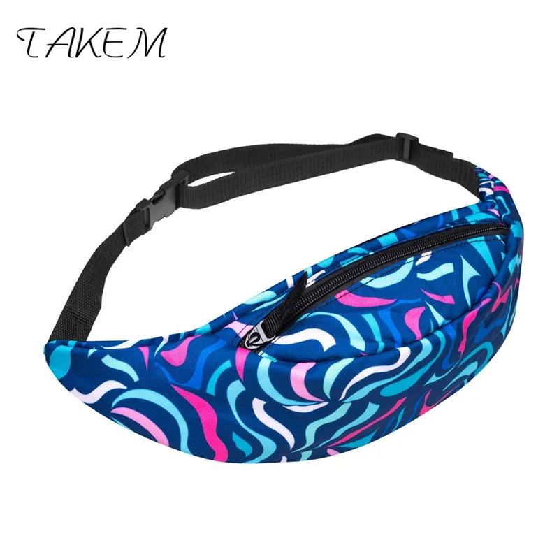 TAKEM 2018 outdoo back full bandana black 3d printing fashion waist bag women fanny packs belt bum for men | Багаж и сумки