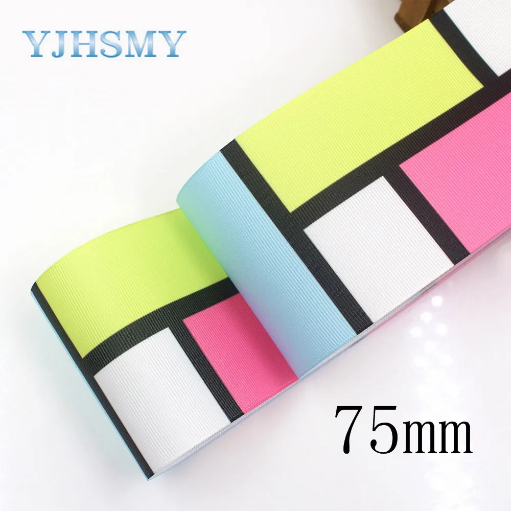 YJHSMY I 19321 685 38 мм/75 мм 10 ярдов геометрические ленты термопечать grosgrain бант колпачок
