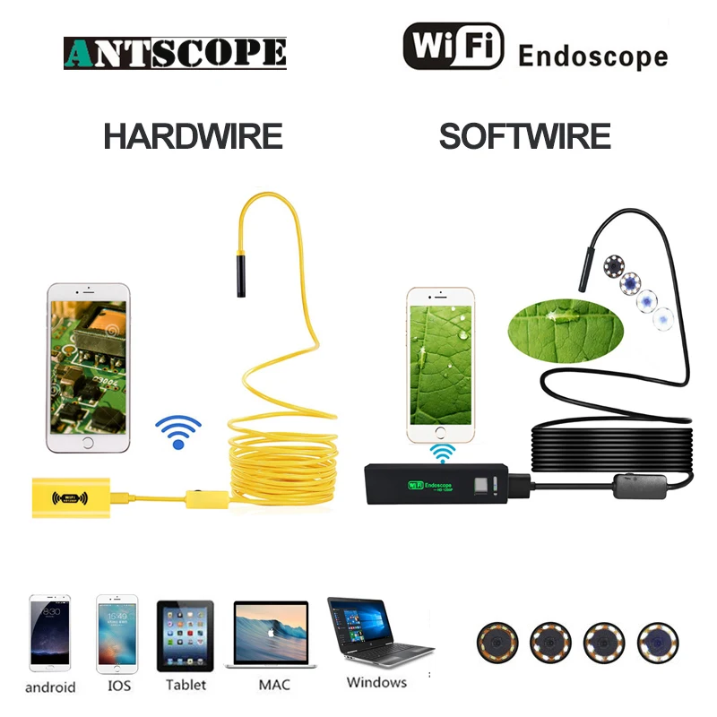 Antscope Wi Fi 8 мм эндоскопа 2/3. 5/5/10 м желтый проводных 1200 P Android iOS черный мягкий трубки