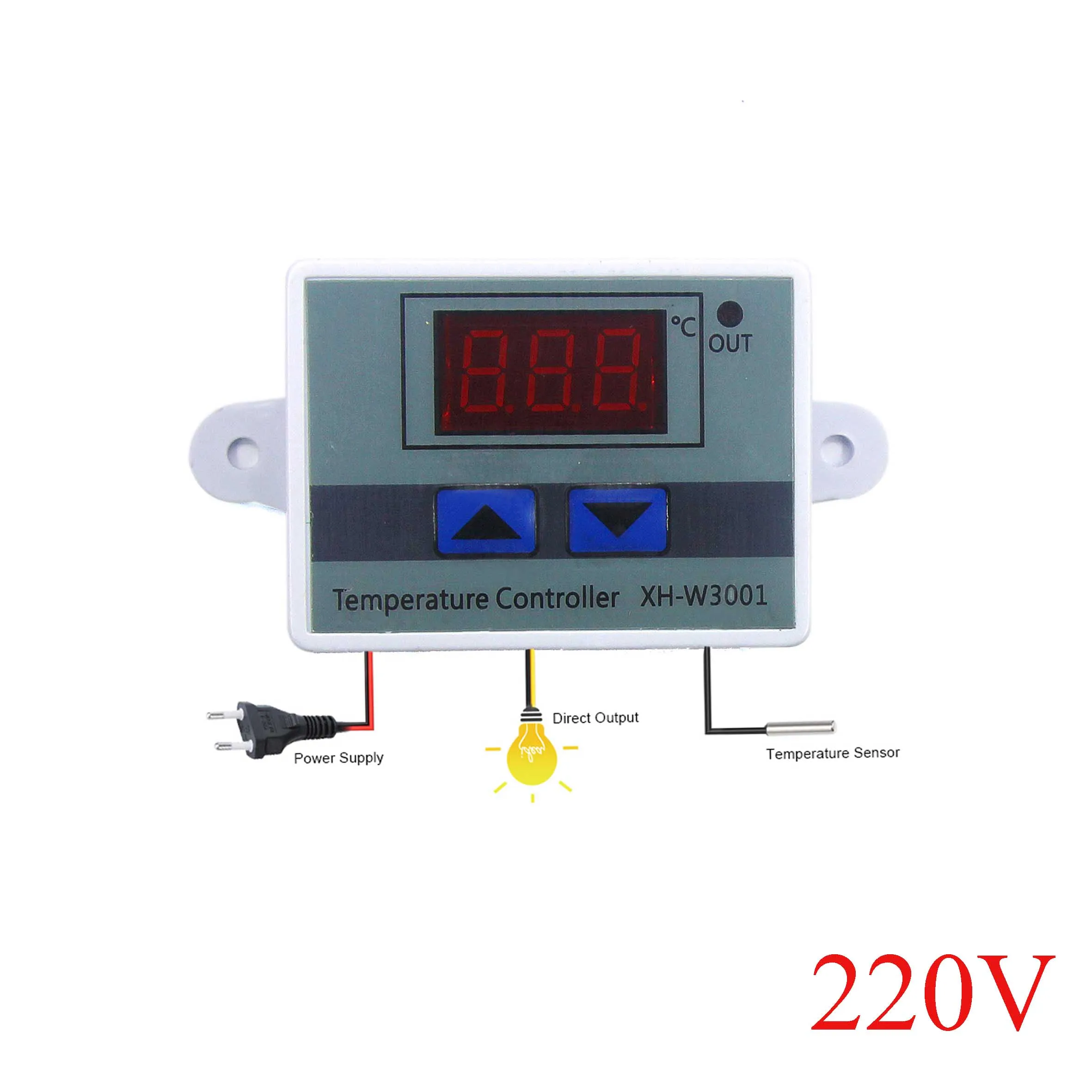 220V XH-W3001 10A цифровой Температура контроллер высокого качества Термальность регулятор температуры с термопарным термостат с ЖК-дисплей Дисплей 12V 24V 220V - Цвет: 220V