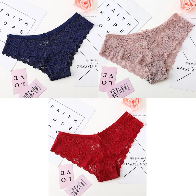 blue pink red 3 штуки трусики для нижнего белья женские сексуальные кружевные дышащие полые женские трусики прозрачное Сексуальное белье для женщин - Цвет: blue pink red