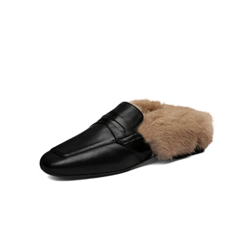 Женские меховые домашние тапки MORAZORA бежевые однотонные вечерние из натуральной