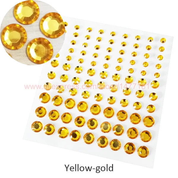 4 6 8mm Yellow Gold 2 листа) 99 шт. круглые 4 мм 6 мм 8 мм акриловые стразы наклейки в виде драгоценных камней самоклеющиеся липкие хрустальные диаманты DIY украшения - Цвет: 4 6 8mm Yellow Gold