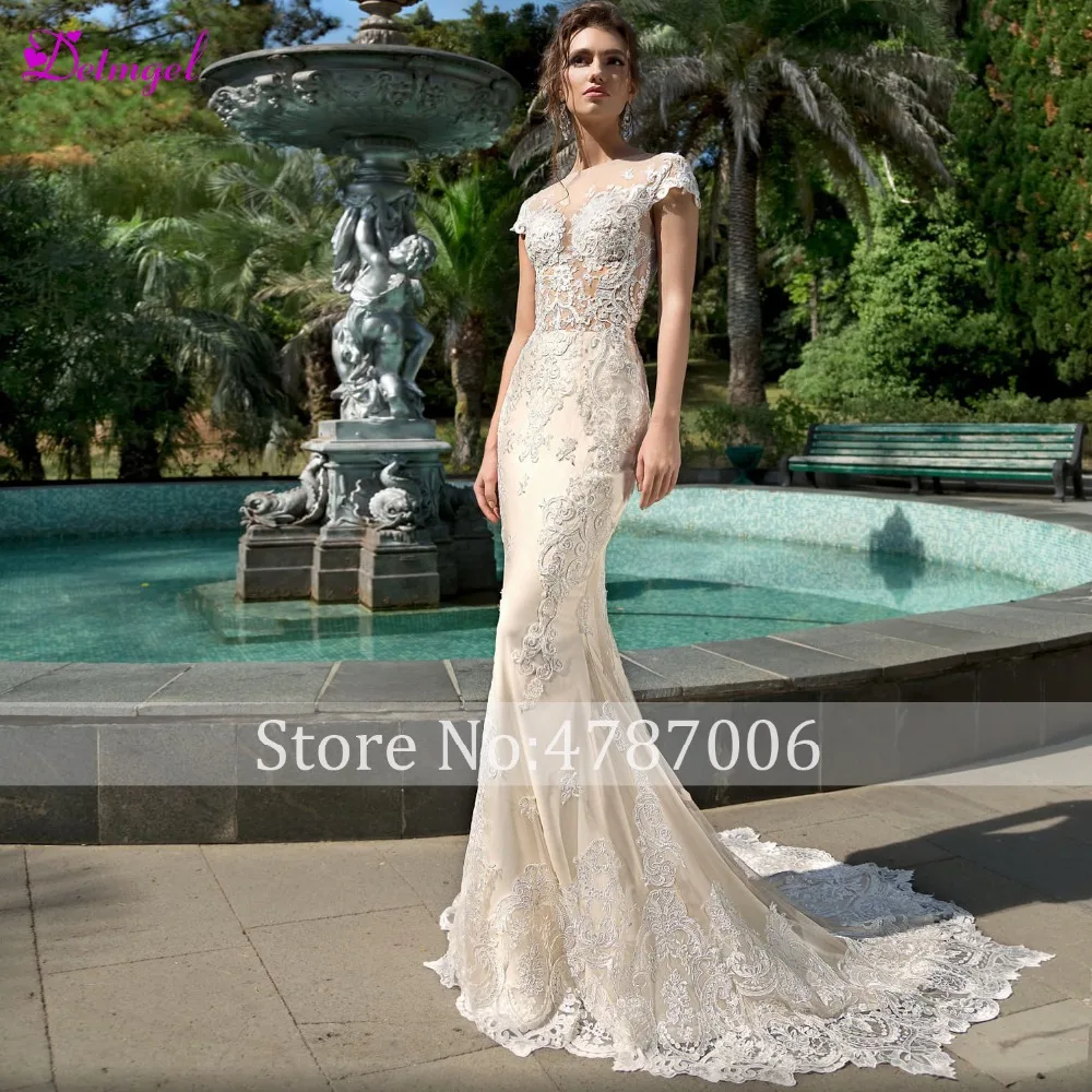 Detmgel Vestido de Noiva свадебное платье с аппликацией и рукавами-крылышками русалочкой 2020