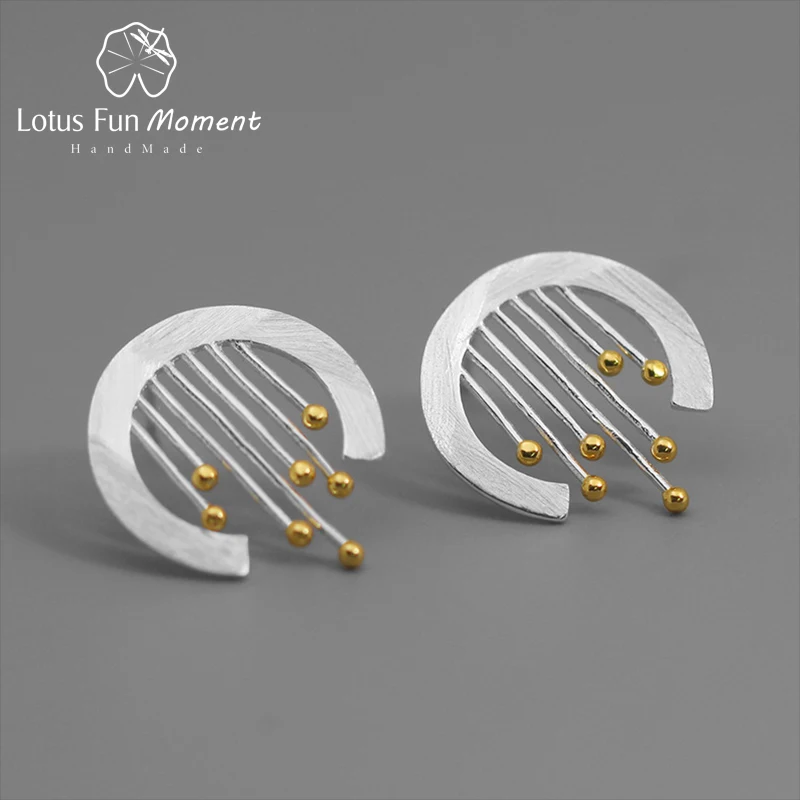 Lotus весело Настоящее 925 пробы серебро ручной работы ювелирные украшения Восточный элемент Винтаж шторы серьги гвоздики Acessórios для женщи