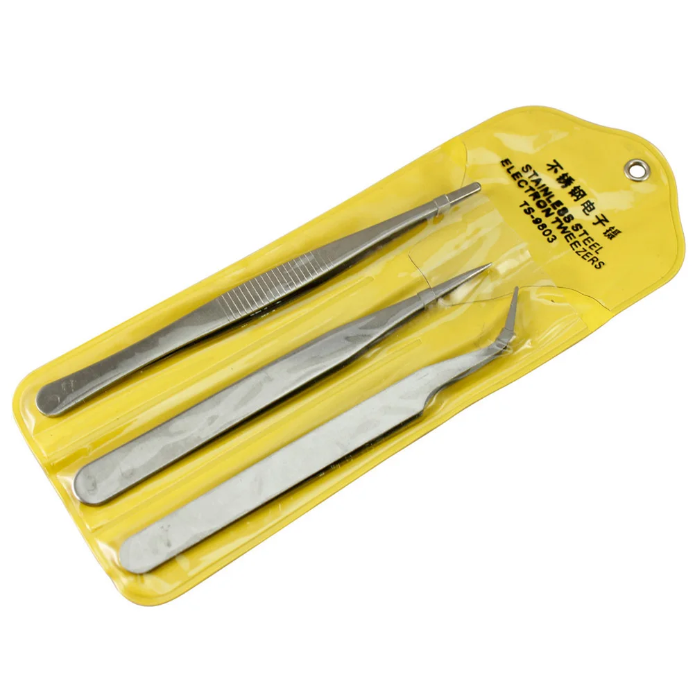 

3 pcs Stainless Steel Assembly Repair Precision Set Tool Electronic Tweezers