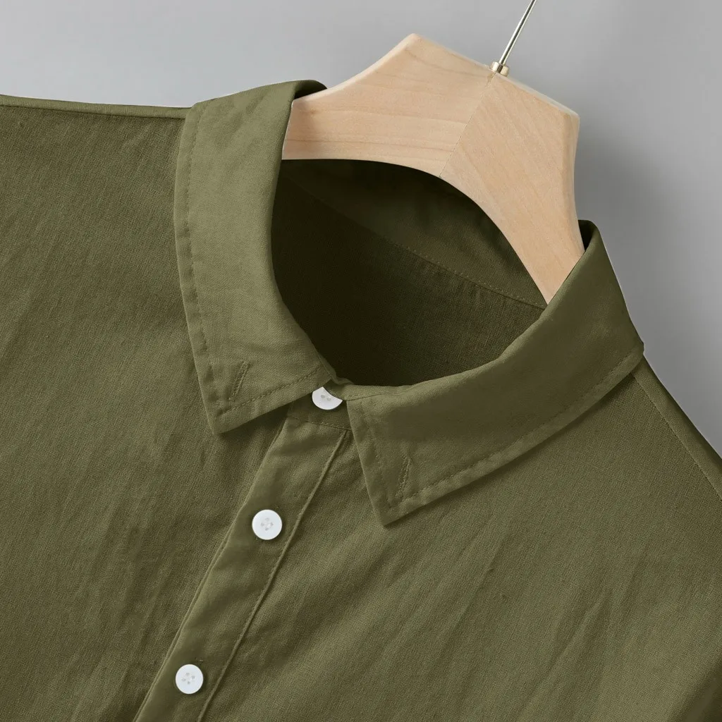 5XL мужские льняные хлопковые рубашки с длинным рукавом и стоячим воротником, однотонные свободные осенние Рубашки, модная классическая мужская одежда