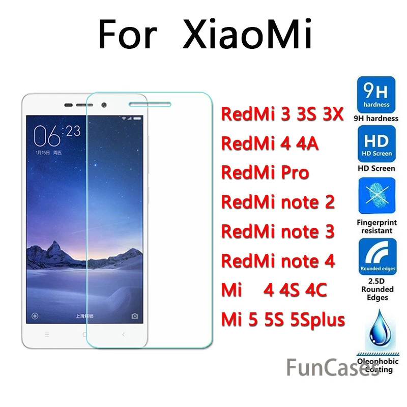 

Top quality 9H 0.26mm Screen Protection film Tempered Glass for xiaomi mi4 4I 4C mi5 5s plus redmi 3 3s 3x note2 note3 note4 4A