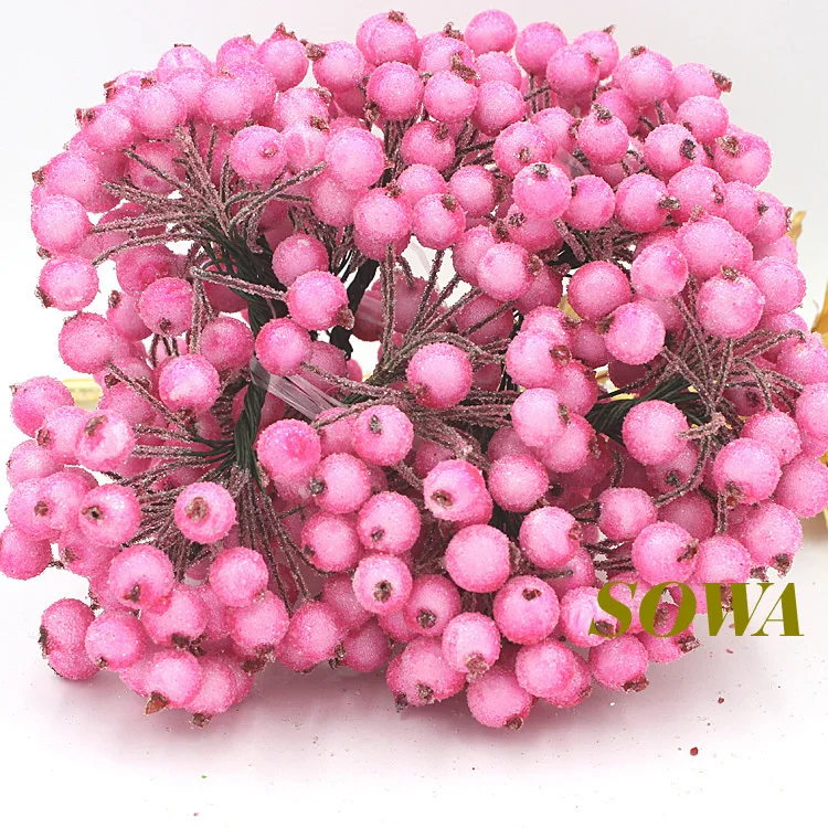 

Free Shipping 200pcs heads 12mm Double Heads Light Pink High Simulation Glass Pomegranate Strong Stem Glass Fruit Stamen