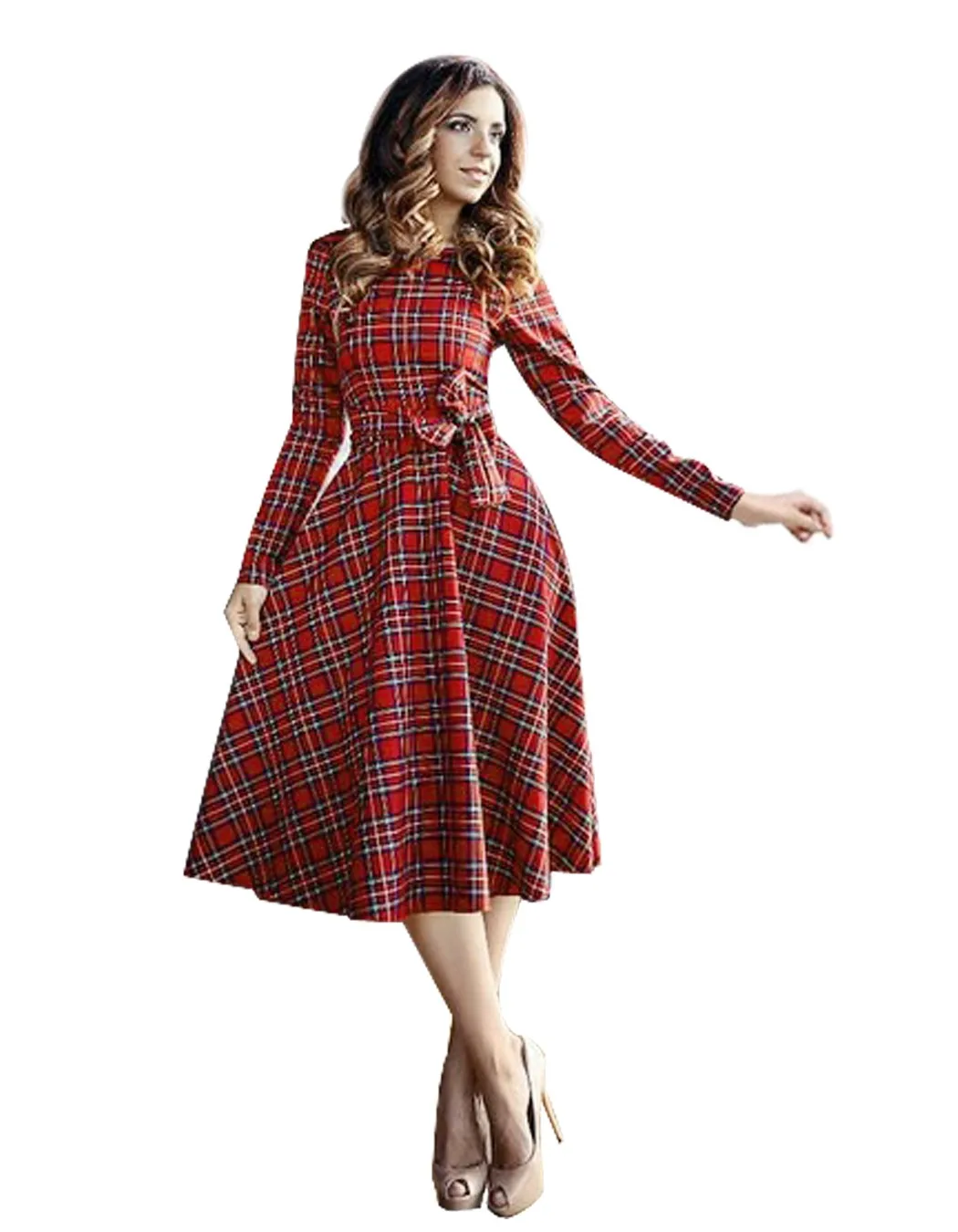 Новое прибытие Ретро интернет магазин одежды женские платья 2016 Plaid Belted О-образным