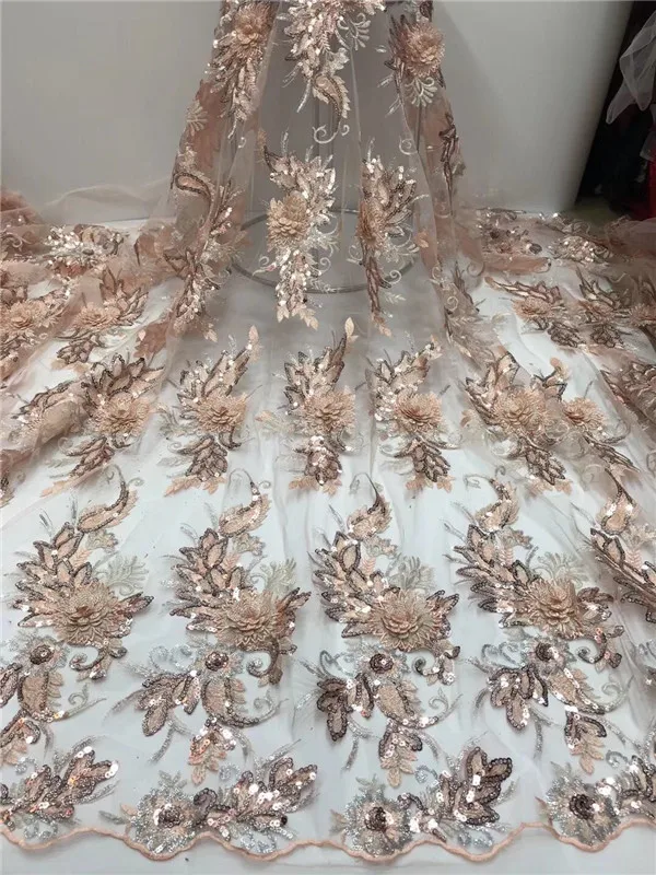 Золотая африканская кружевная ткань 3D вышивка блестками кружевное вечернее