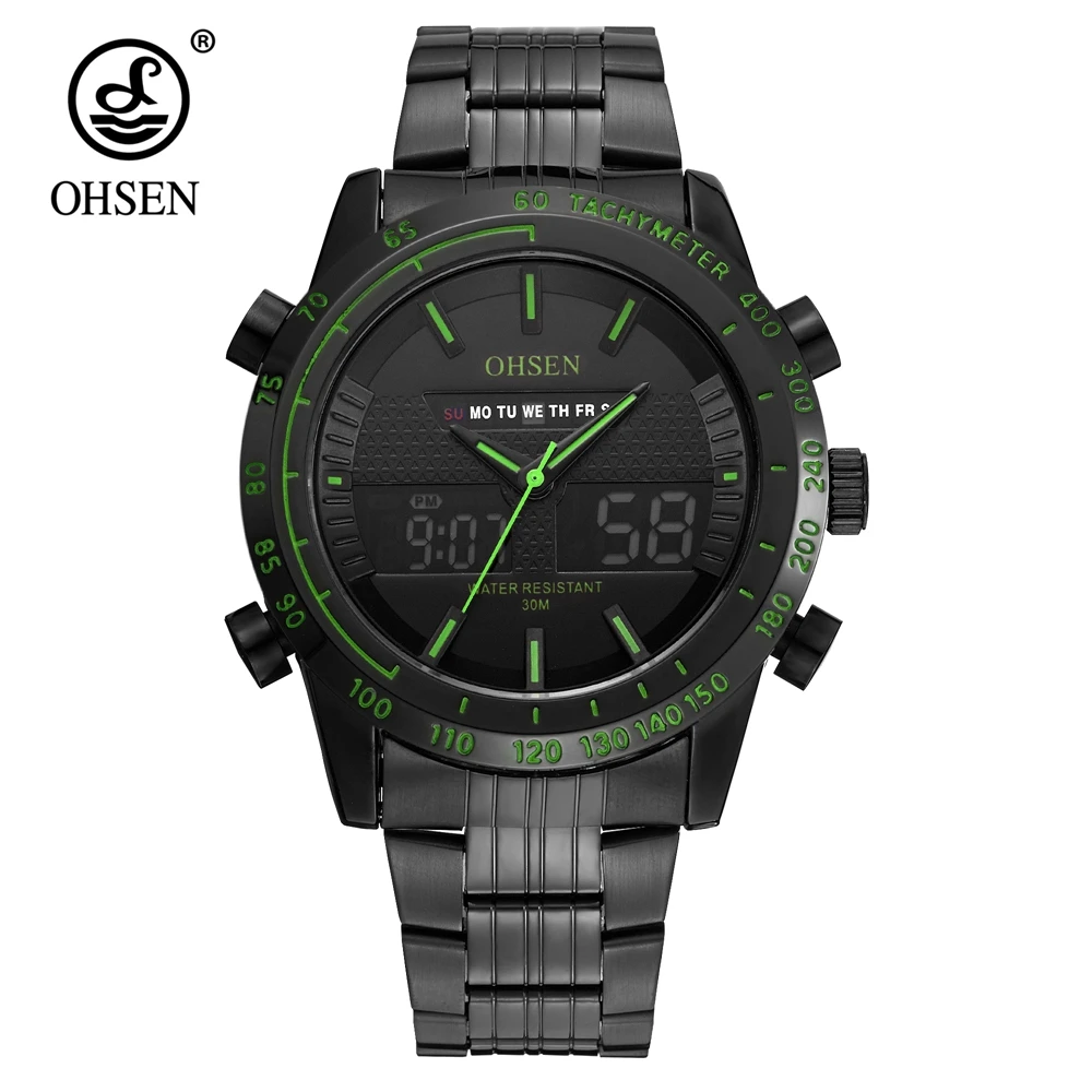 

2017 Fashion Brand OHSEN Quartz Electronic Male Military Watch Men Waterproof Man Sports Dual Time LCD Analog Wristwatch Relogio