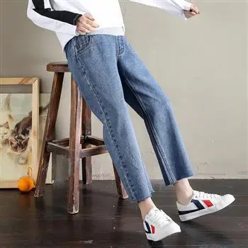 Летние свободные повседневные джинсы для беременных брюки с эластичным поясом