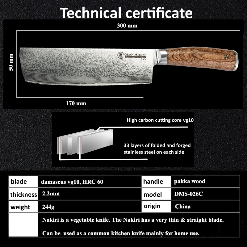 3 шт. наборы кухонных ножей VG10 японский Дамасская сталь шеф-повара Santoku Nakiri Дамасские кухонные ножи инструменты Подарочная коробка Grandsharp
