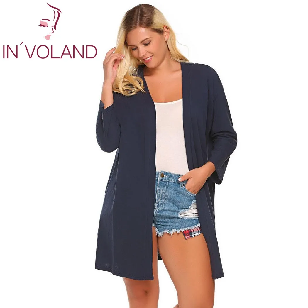IN'VOLAND Women Cardigan Tops Plus Size 5XL Autumn Casual Batwing Long Sleeve Solid Open Front Loose Sweater Coat Big |