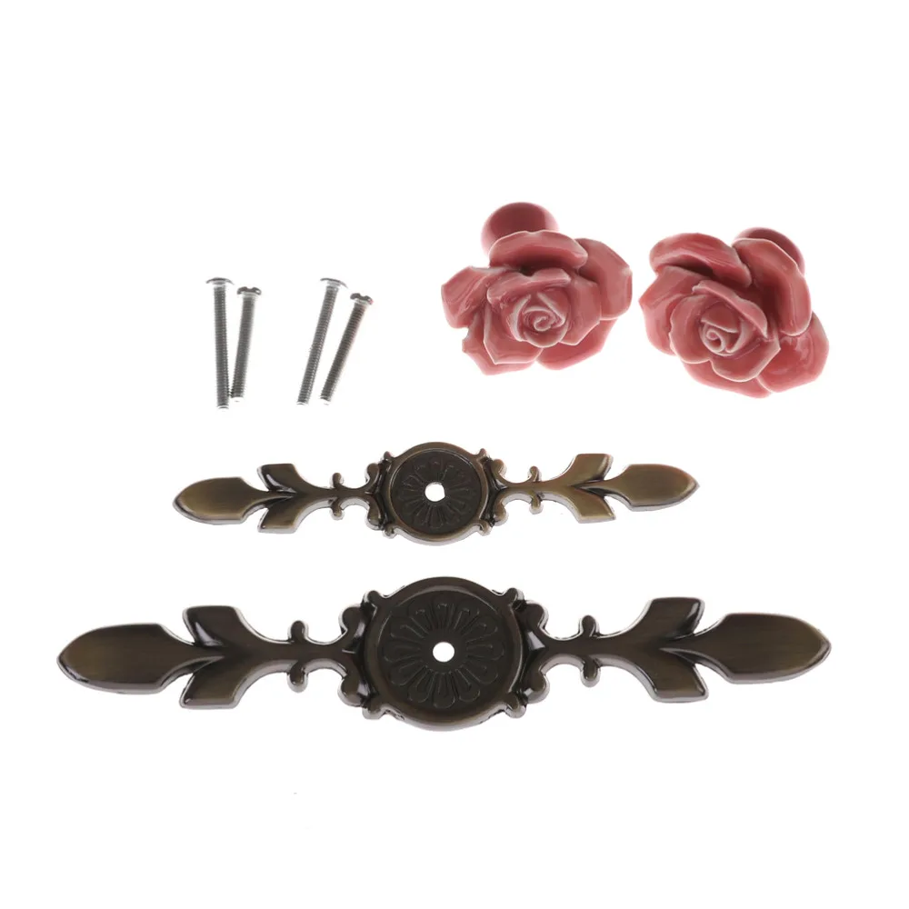 5 шт. розовые/белые цветы розы из Керамического Сплава Дверные ручки шкаф комод