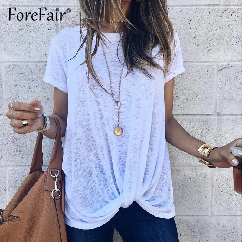Forefair Летняя женская футболка 2019 белая Топ короткий рукав круглый вырез
